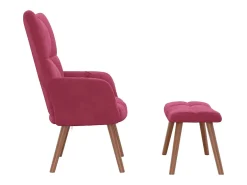 Cadeira de descanso com banco veludo vermelho tinto