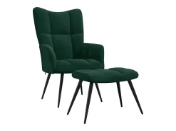 Cadeira de descanso com banco veludo verde-escuro