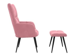 Cadeira de descanso com banco veludo rosa