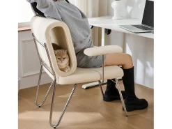 Cadeira de escritório - 77 x 70 x 89 cm - com cama integrada para gatos - braços substituíveis - Madeira + Aço - Bege