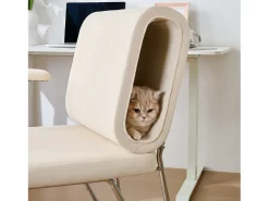 Cadeira de escritório - 77 x 70 x 89 cm - com cama integrada para gatos - braços substituíveis - Madeira + Aço - Bege