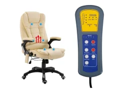 Cadeira de escritório c/ função massagem couro artificial creme