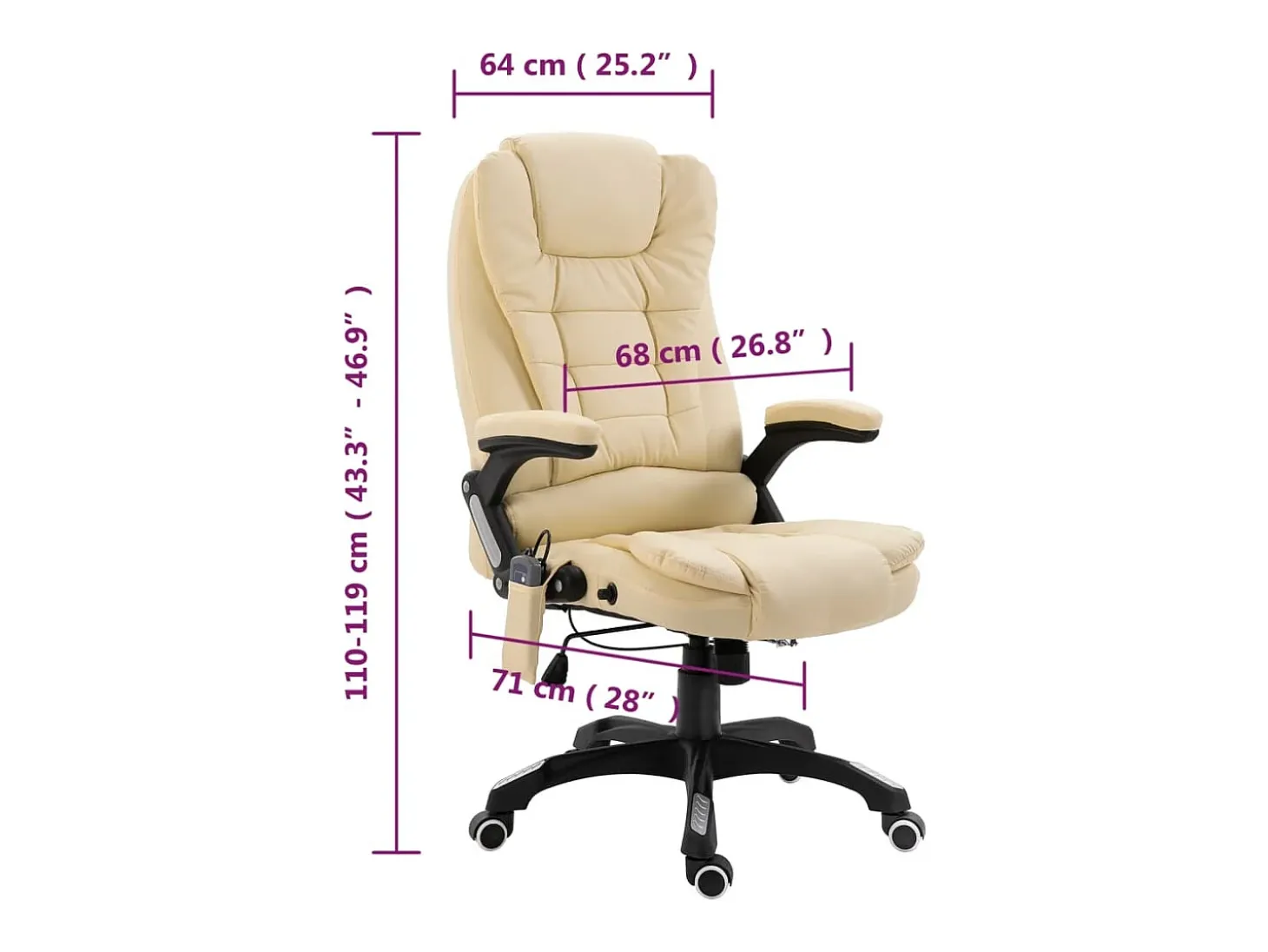 Cadeira de escritório c/ função massagem couro artificial creme