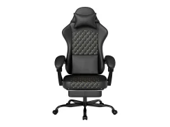 Cadeira de escritório com massagem e apoio para os pés - Cadeira gaming em pele sintética - Cinza
