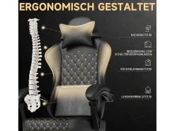 Cadeira de escritório com massagem e apoio para os pés - Cadeira gaming em pele sintética - Cinza