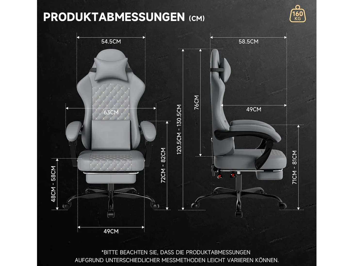 Cadeira de escritório com massagem e apoio para os pés - Cadeira gaming em pele sintética - Preta