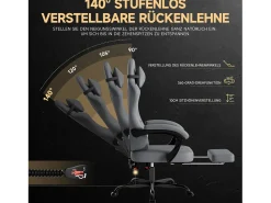 Cadeira de escritório com massagem e apoio para os pés - Cadeira gaming em pele sintética - Preta