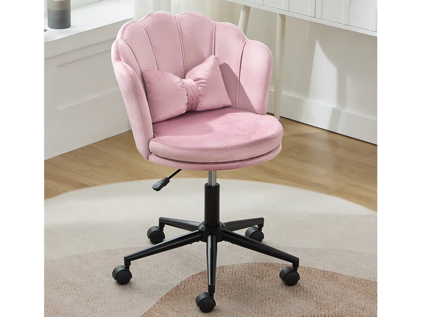 Cadeira de escritório cor-de-rosa, altura ajustável, encosto em forma de pétala
