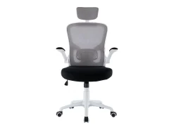 Cadeira de escritório ergonómica com apoios para os braços e apoio de cabeça oscilante, branca e cinzenta - ZIK