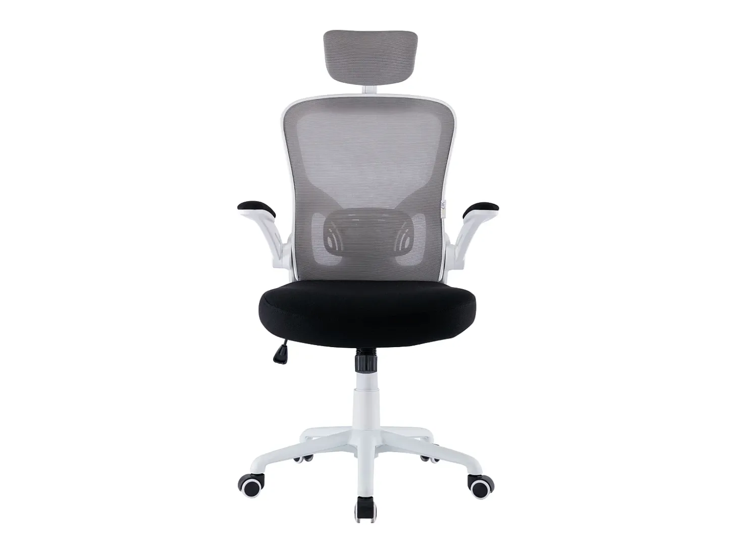 Cadeira de escritório ergonómica com apoios para os braços e apoio de cabeça oscilante, branca e cinzenta - ZIK