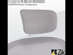 Cadeira de escritório ergonómica com apoios para os braços e apoio de cabeça oscilante, branca e cinzenta - ZIK
