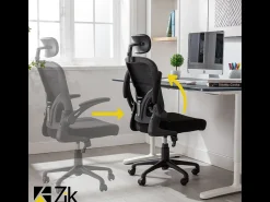 Cadeira de escritório ergonómica com apoios para os braços e apoio de cabeça executivo, ajustável em altura, Preto - ZIK
