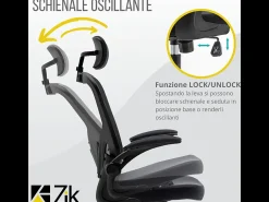 Cadeira de escritório ergonómica com apoios para os braços e apoio de cabeça executivo, ajustável em altura, Preto - ZIK