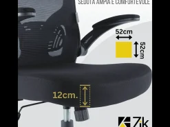 Cadeira de escritório ergonómica com apoios para os braços e apoio de cabeça executivo, ajustável em altura, Preto - ZIK
