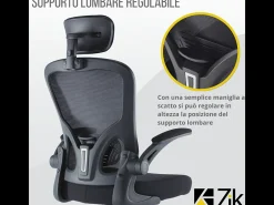 Cadeira de escritório ergonómica com apoios para os braços e apoio de cabeça executivo, ajustável em altura, Preto - ZIK