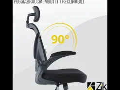 Cadeira de escritório ergonómica com apoios para os braços e apoio de cabeça executivo, ajustável em altura, Preto - ZIK