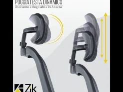 Cadeira de escritório ergonómica com apoios para os braços e apoio de cabeça executivo, ajustável em altura, Preto - ZIK