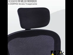 Cadeira de escritório ergonómica com apoios para os braços e apoio de cabeça executivo, ajustável em altura, Preto - ZIK