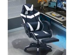 Cadeira de Escritório Ergonómica de Gaming Reclinável Preto e Branco - Confortável e com Estilo