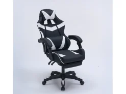 Cadeira de Escritório Ergonómica de Gaming Reclinável Preto e Branco - Confortável e com Estilo