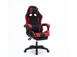 Cadeira de Escritório Gaming Ergonómica Reclinável Preto e Vermelho com Apoio para Pés e Almofadas