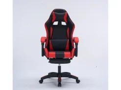 Cadeira de Escritório Gaming Ergonómica Reclinável Preto e Vermelho com Apoio para Pés e Almofadas