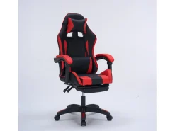 Cadeira de Escritório Gaming Ergonómica Reclinável Preto e Vermelho com Apoio para Pés e Almofadas