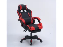 Cadeira de Escritório Gaming Ergonómica Reclinável Preto e Vermelho com Apoio para Pés e Almofadas