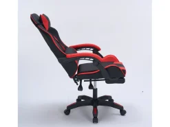 Cadeira de Escritório Gaming Ergonómica Reclinável Preto e Vermelho com Apoio para Pés e Almofadas