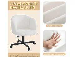Cadeira de escritório giratória em tecido Teddy off-white - Altura regulável em 10 cm