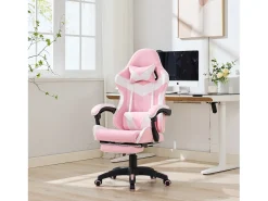 Cadeira de escritório giratória com função de massagem em pele sintética - Altura ajustável - Rosa e branco