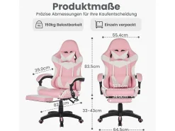 Cadeira de escritório giratória com função de massagem em pele sintética - Altura ajustável - Rosa e branco