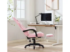 Cadeira de escritório giratória com função de massagem em pele sintética - Altura ajustável - Rosa e branco