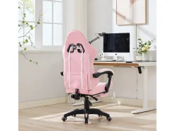 Cadeira de escritório giratória com função de massagem em pele sintética - Altura ajustável - Rosa e branco