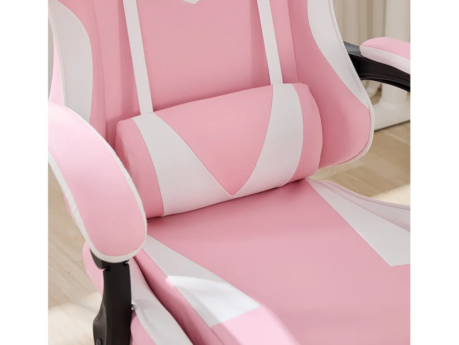 Cadeira de escritório giratória com função de massagem em pele sintética - Altura ajustável - Rosa e branco