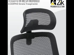 Cadeira de escritório giratória ergonómica com apoios de braços e apoio de cabeça, com apoio lombar, ajustável em altura em tecido, preta - ZIK