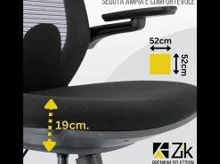 Cadeira de escritório giratória ergonómica com apoios de braços e apoio de cabeça, com apoio lombar, ajustável em altura em tecido, preta - ZIK