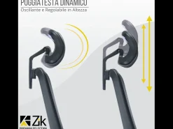 Cadeira de escritório giratória ergonómica com apoios de braços e apoio de cabeça, com apoio lombar, ajustável em altura em tecido, preta - ZIK
