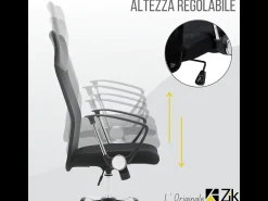 Cadeira de escritório giratória com braços, executiva, ergonómica com altura ajustável, Preta - ZIK