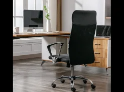 Cadeira de escritório giratória com braços, executiva, ergonómica com altura ajustável, Preta - ZIK