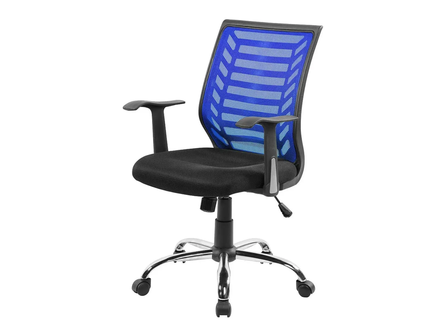 Cadeira de escritório Harbour, Cadeira de trabalho em malha com braços, Assento de escritório ergonômico, 59x60h93/103 cm, Preto e Azul