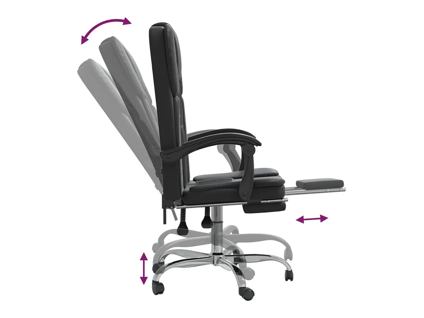 Cadeira de escritório reclinável couro artificial preto