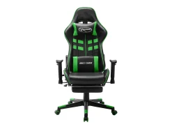 Cadeira de gaming c/ apoio de pés couro artificial preto/verde