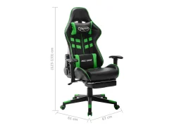 Cadeira de gaming c/ apoio de pés couro artificial preto/verde
