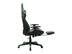 Cadeira de gaming c/ apoio de pés couro artificial preto/verde