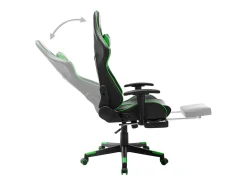 Cadeira de gaming c/ apoio de pés couro artificial preto/verde