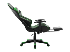 Cadeira de gaming c/ apoio de pés couro artificial preto/verde