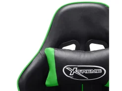 Cadeira de gaming c/ apoio de pés couro artificial preto/verde