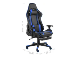 Cadeira de gaming giratória com apoio de pés PVC azul