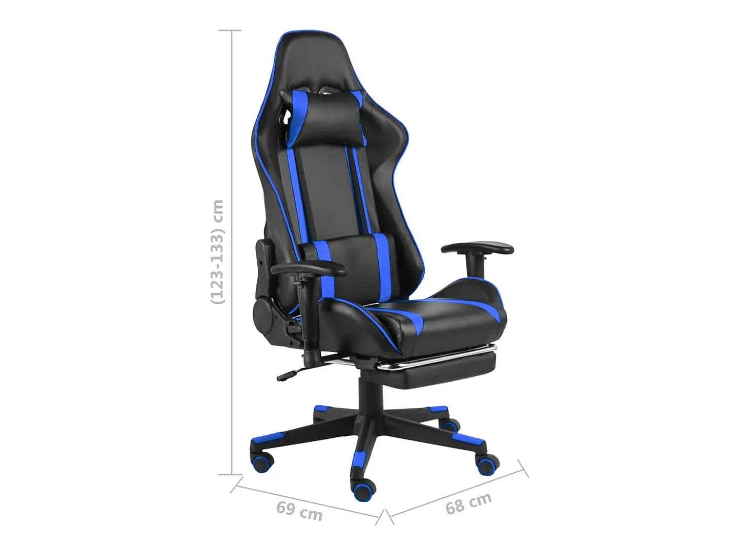 Cadeira de gaming giratória com apoio de pés PVC azul